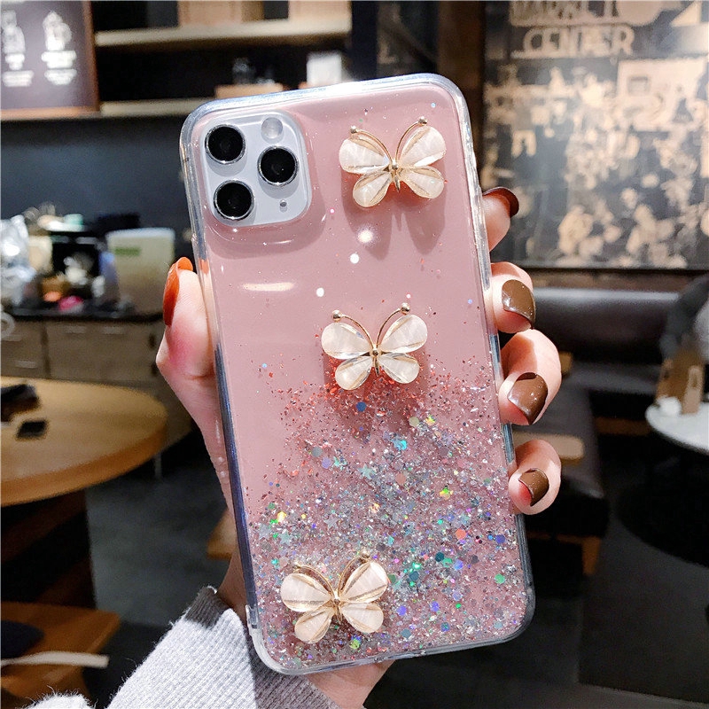 OPPO A52 A92 A92S Reno 3 Pro A3S A5S A12 A7 A37 A37F A39 A57 A71 A83 F1S F1 F3 Plus F5 Youth F7 F9 F11 Pro Glitter Starry Three Diamond ButterfliesCase