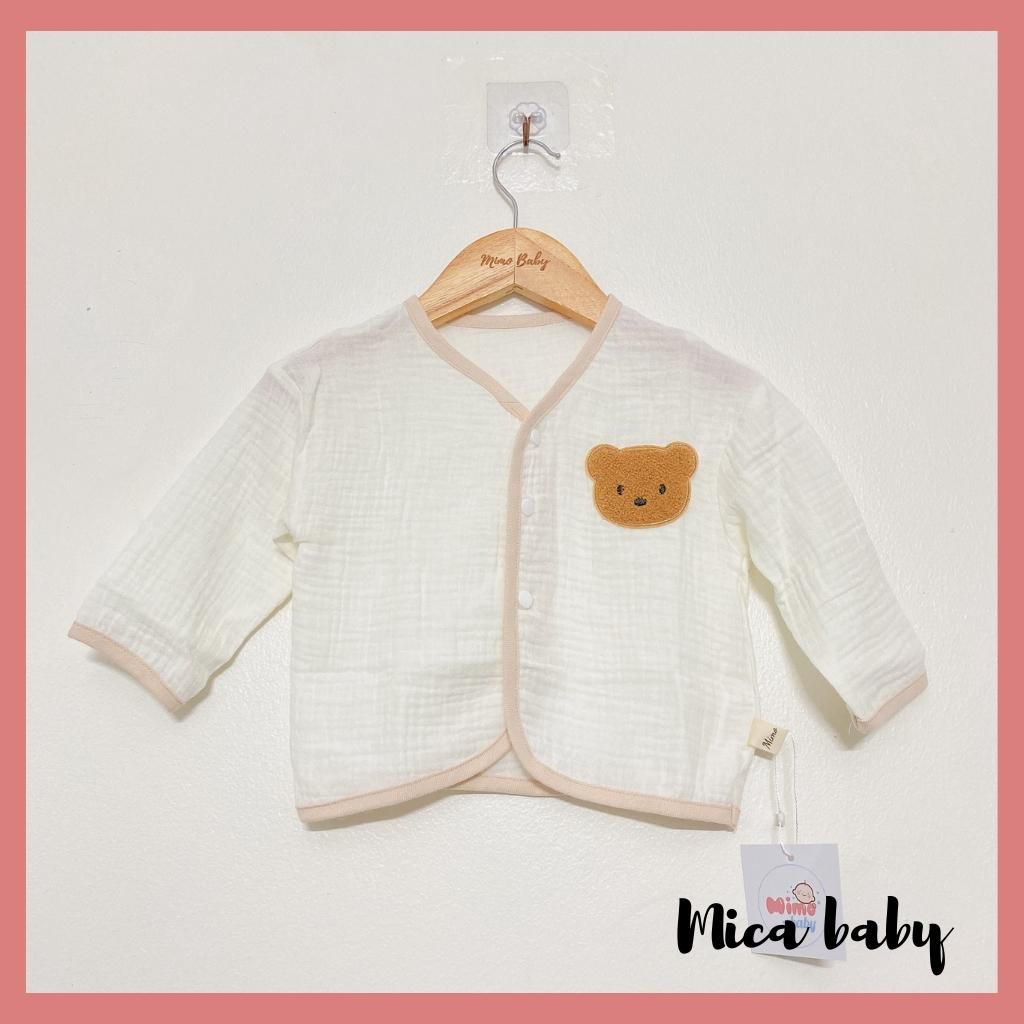 Áo dài tay thu đông kiểu dáng cổ tim cho bé trai bé gái, áo cardigan đính gấu dễ thương cho bé QA40 Mica Baby