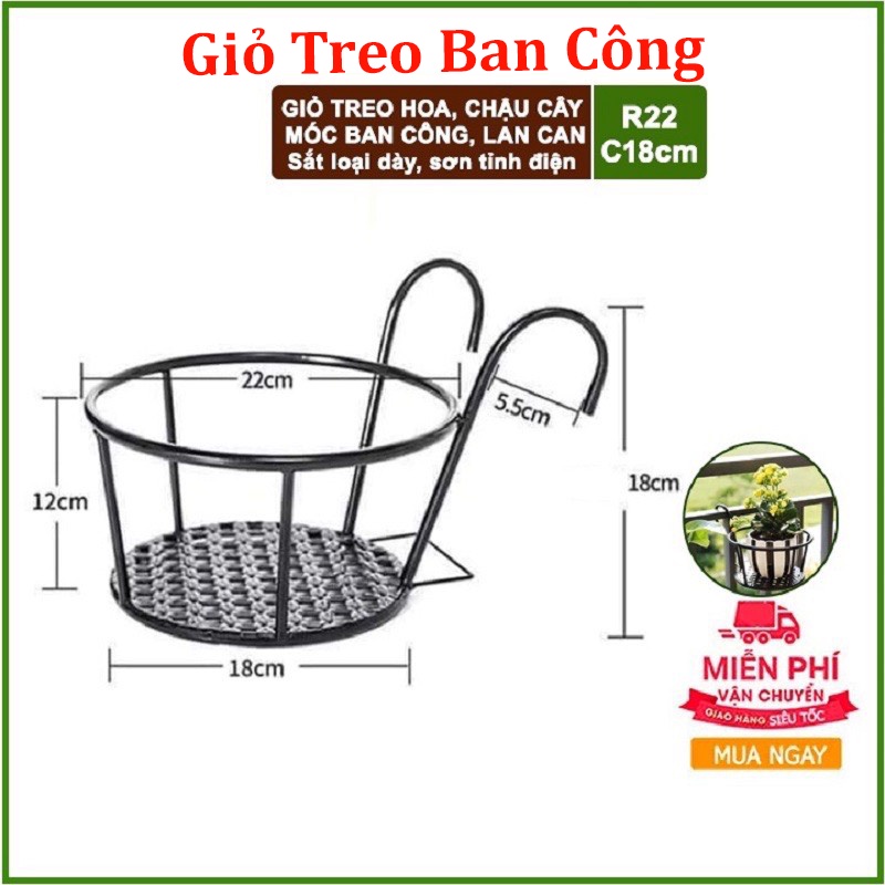Giỏ sắt treo hoa ban công hàng cao cấp đã sơn tĩnh điện dầy dặn loại 1