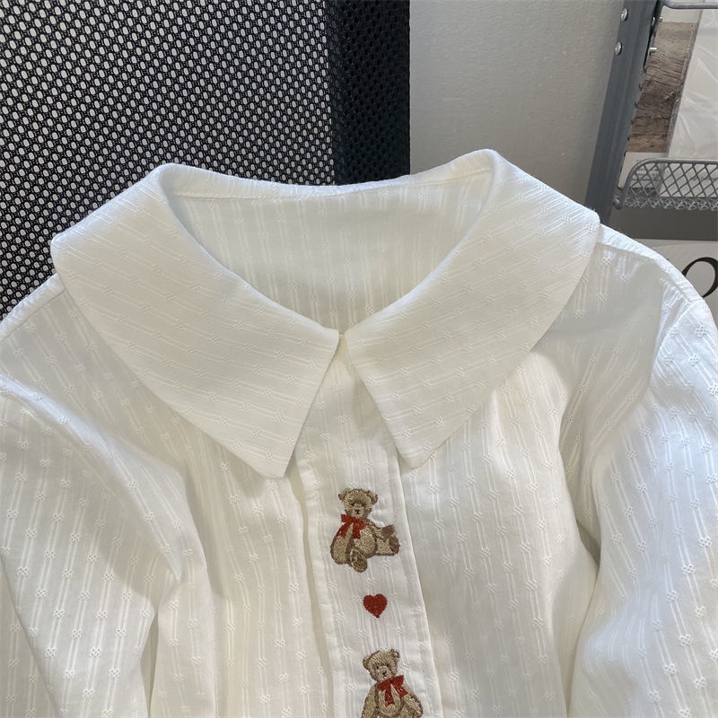 Áo Sơ Mi Ngắn Tay Cổ Búp Bê Họa Tiết Gấu Phong Cách Học Sinh Nhật Bản Dành Cho Nữ