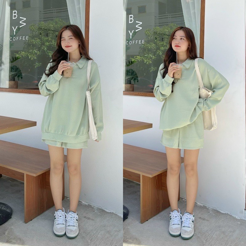 [SẴN/VIDEO] SET BỘ ÁO POLO DÀI TAY KÈM QUẦN ĐÙI CHẤT TỔ ONG SIÊU MỀM