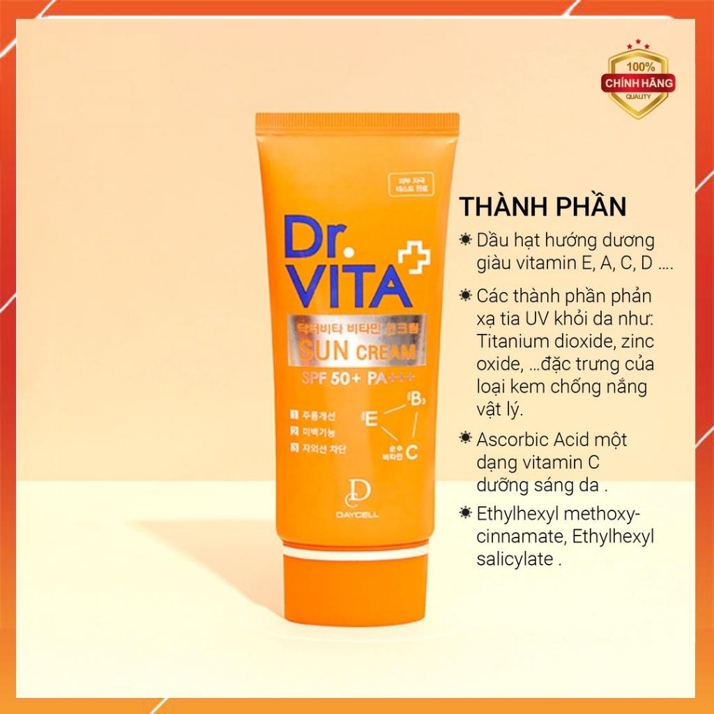 Kem chống nắng dược mỹ phẩm nâng tone, giảm nếp nhăn, dưỡng trắng da Daycell Dr.Vita Spf50+, Hàn Quốc 50ml