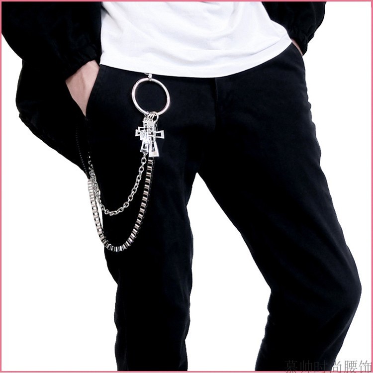 Dây Xích Kim Loại Mặt Chữ Thập Trang Trí Quần Phong Cách Hiphop