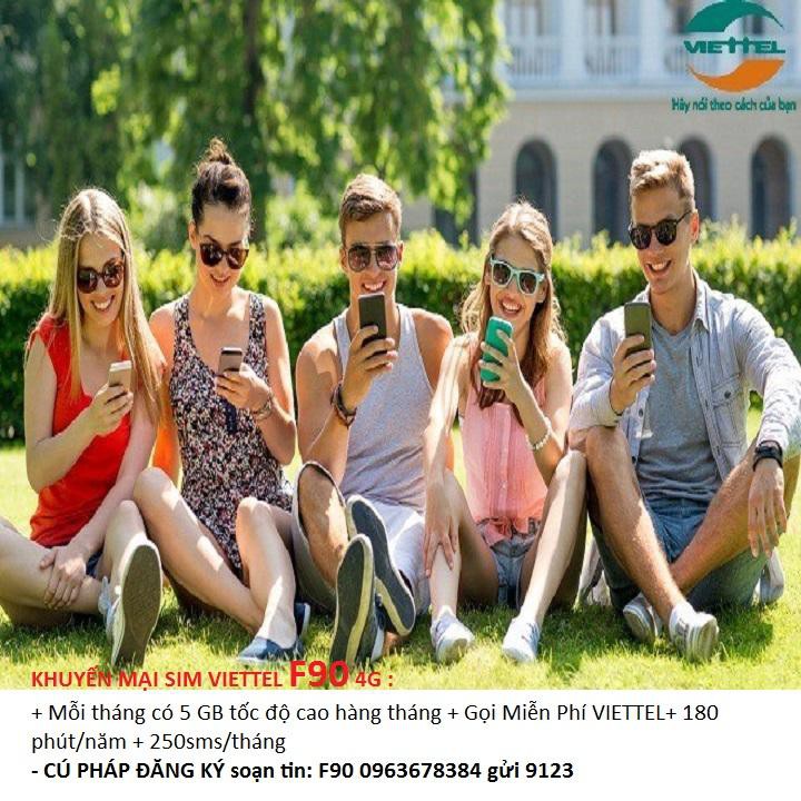 SIM VIETTEL 4G F90 (5GB/tháng), gọi miễn phí nội mạng+ngoại+mạng-tin nhắn dùng cho điện thoại di động samsung,iphone,opp