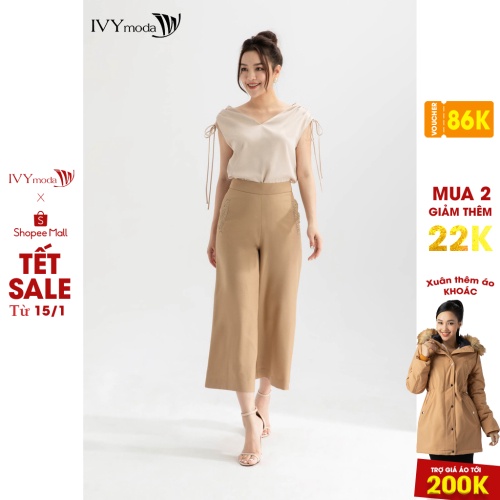 [Mã WABRIVY33 giảm 10% tối đa 50k đơn từ 250K] Quần lửng thêu viền nữ IVY moda MS 21M6341