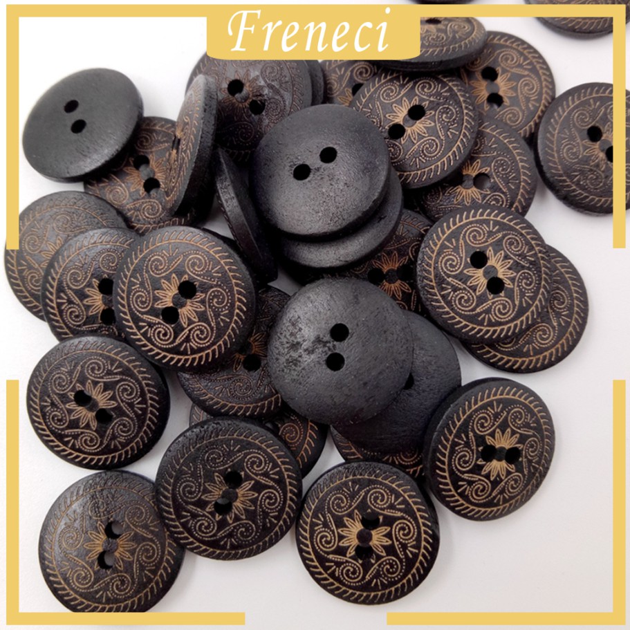 Set 50 Nút Gỗ Tròn 2 Lỗ 18mm In Họa Tiết Hoa Trang Trí Quần Áo