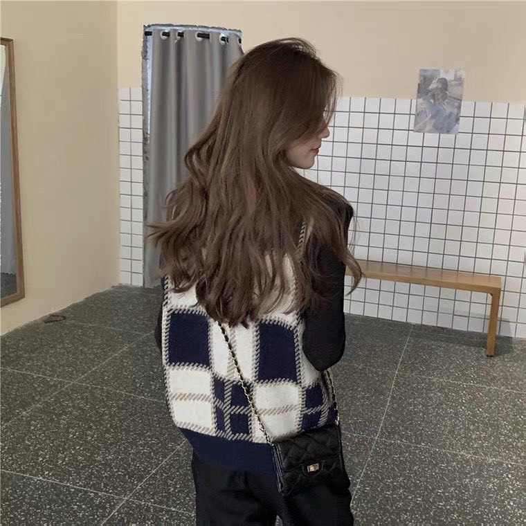 Áo Gile len kẻ caro phối màu vintage cực xinh | BigBuy360 - bigbuy360.vn