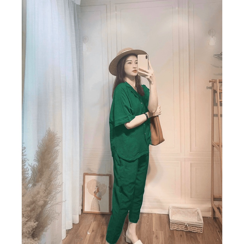 Sét Bộ Hai Món Quần Dài Ống Rộng, Áo Kiểu Tay Lỡ Chất Đũi Mặc Mát Phù Hợp Mọi Nơi [NEW UNISEX]