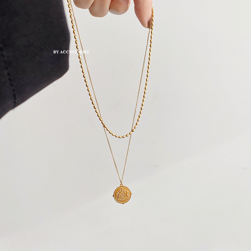 Dây chuyền titan 2 tầng đồng xu Lion king cách điệu không gỉ có bán lẻ từng dây