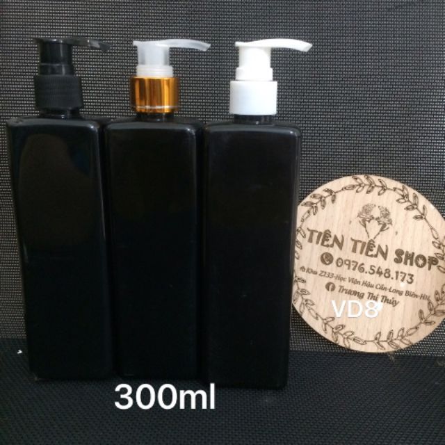 Chai nhựa vuông đen 300ml vòi ấn