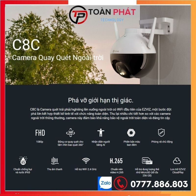 Camera ezviz C8C Full HD 1080P 2MP Không dây ngoài trời xoay 360 Độ PTZ, Camera wifi ezviz