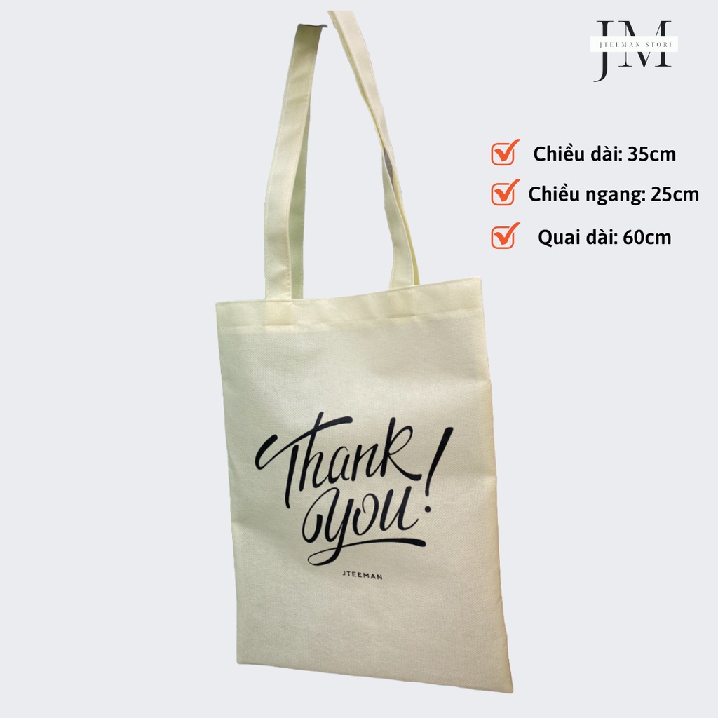 Túi vải không dệt 2 quai đựng đồ, Túi Tote vải đeo vai giá rẻ in chữ Thank You Bảo Vệ Môi Trường JTeeMan - TV01