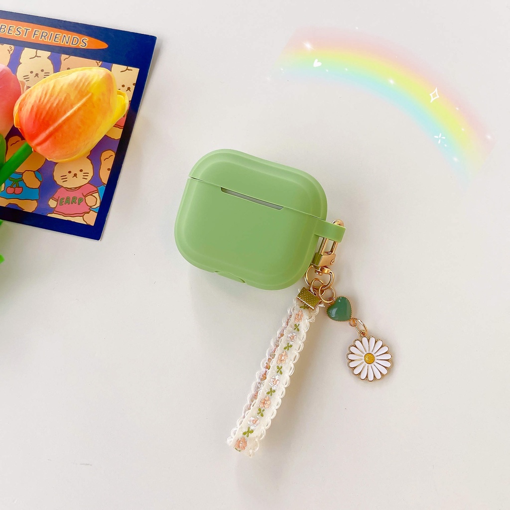 Vỏ Bảo Vệ Hộp Sạc Tai Nghe AirPods3 AirPods3 Pro 2Gen Họa Tiết Hoa Cúc Màu Xanh Matcha Thời Trang 2021 Ốp