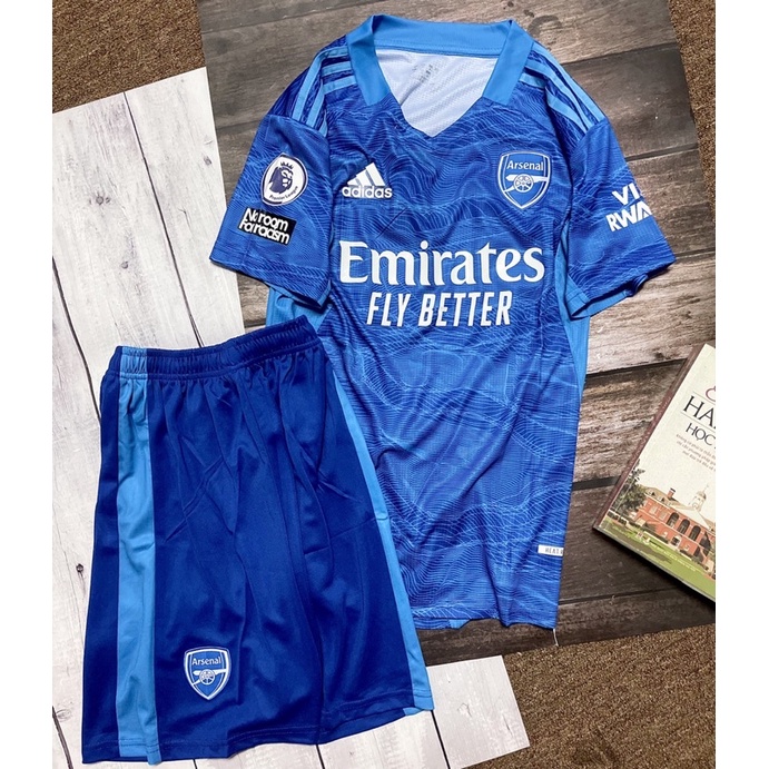Set Bộ quần áo thể thao bóng đá vải gai thái clb arsenal áo xanh quần xanh 2022