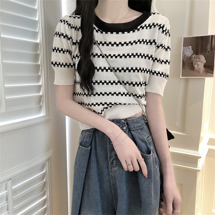 Áo thun ZHELIHANGFEI tay ngắn dệt kim thời trang cho nữ