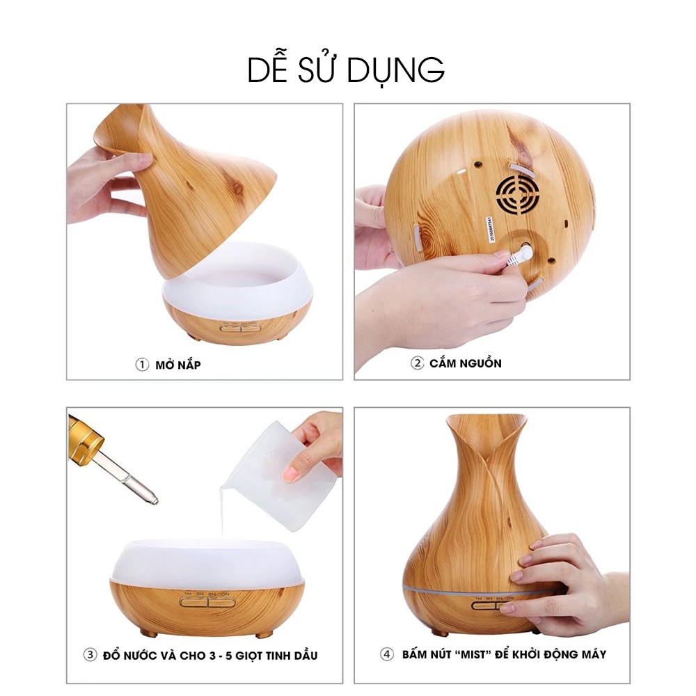 Máy Xông Tinh Dầu VDECOR Cao Cấp Lục Bình 550ml| Bảo Hành 12 tháng 1 đổi 1 trong 14 ngày