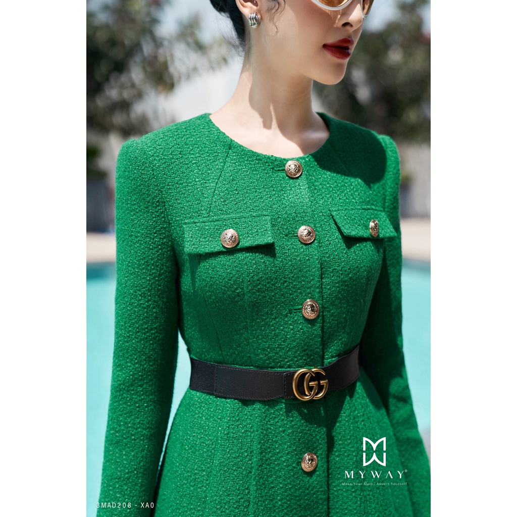 Áo Choàng Nữ Dạ Tweed MY WAY Dáng Dài Chữ A Hàn Quốc Sang Trọng 3MAD208