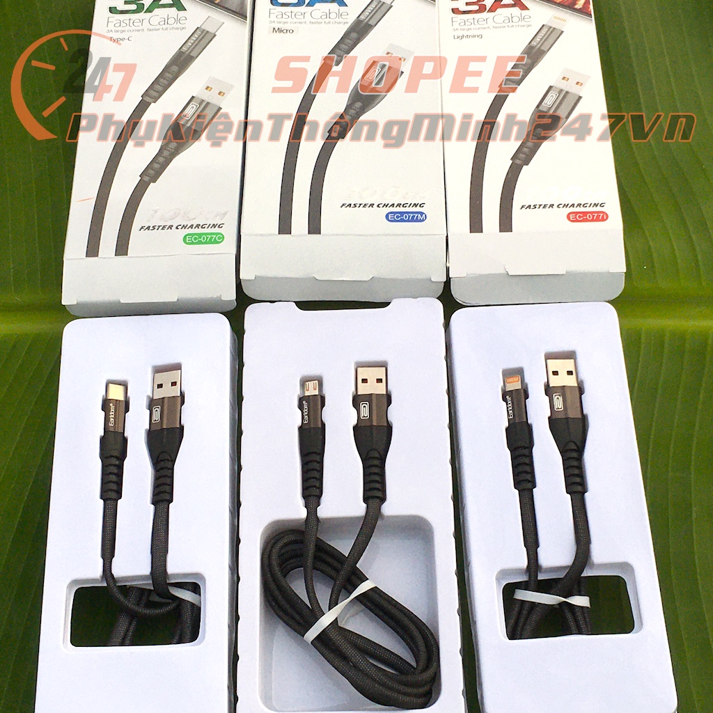 🛑Chính Hãng Earldom🛑 Cáp Sạc Nhanh 3A Bọc Dù CHÍNH HÃNG EARLDOM EC-077 | Phụ Kiện Thông Minh 247 VN
