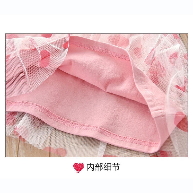 Đầm Công Chúa Tay Ngắn Phối Lưới In Họa Tiết Trái Tim Thời Trang Mùa Hè Mới 2022 Cho