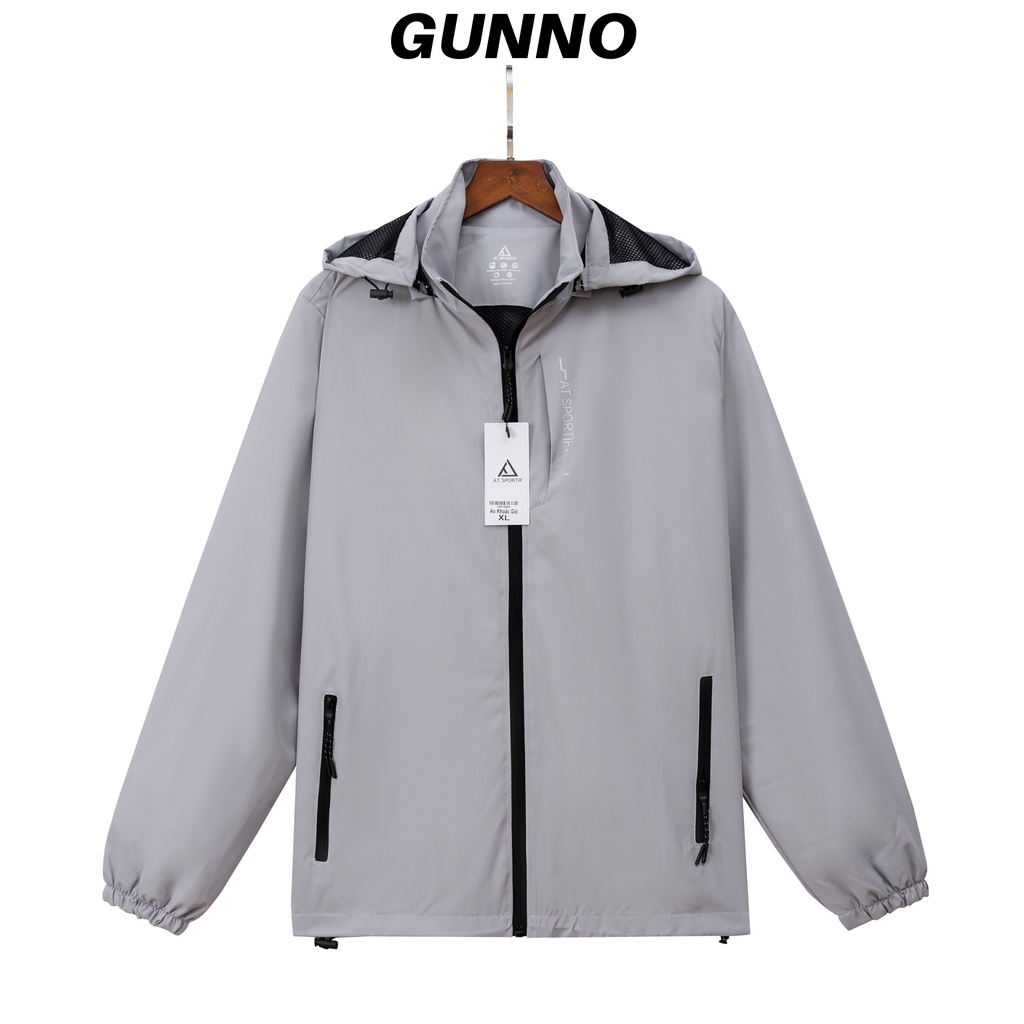 Áo khoác gió nam nữ có mũ cao cấp 2 lớp GUNNO, chất liệu gió tráng bạc chống tia UV chống nắng ngăn gió