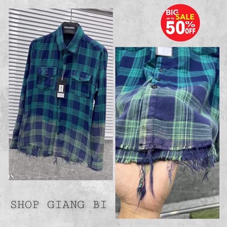 Áo sơ mi nam dài tay kẻ màu xanh loang ⚜️ Áo sơ mi nam kẻ đỏ phối rách gấu 🔥 2022