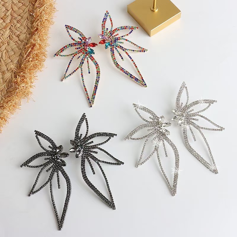 Bông Tai Hình Chiếc Lá Đính Đá Phong Cách Âu Mỹ Mới