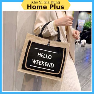 Túi Xách Nữ Vintage 💖Freeship💖 Túi Cói Đi Biển, Du Lịch In Chữ HELLO WEEKEND Phong Cách Hàn Quốc Kích Thước Lớn