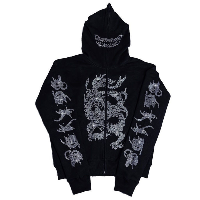 Áo hoodie In Hình Rồng Y2K Phong Cách Harajuku Gothic Cho Nam