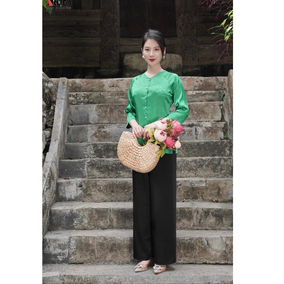 Bộ Áo Bà Ba Pháp Phục Đồ Lam Đi Lễ Chùa Bán Rời Quần Trắng Và Quần Đen Vải Lụa Gấm Cực Đẹp,Sang Xịn Mịn