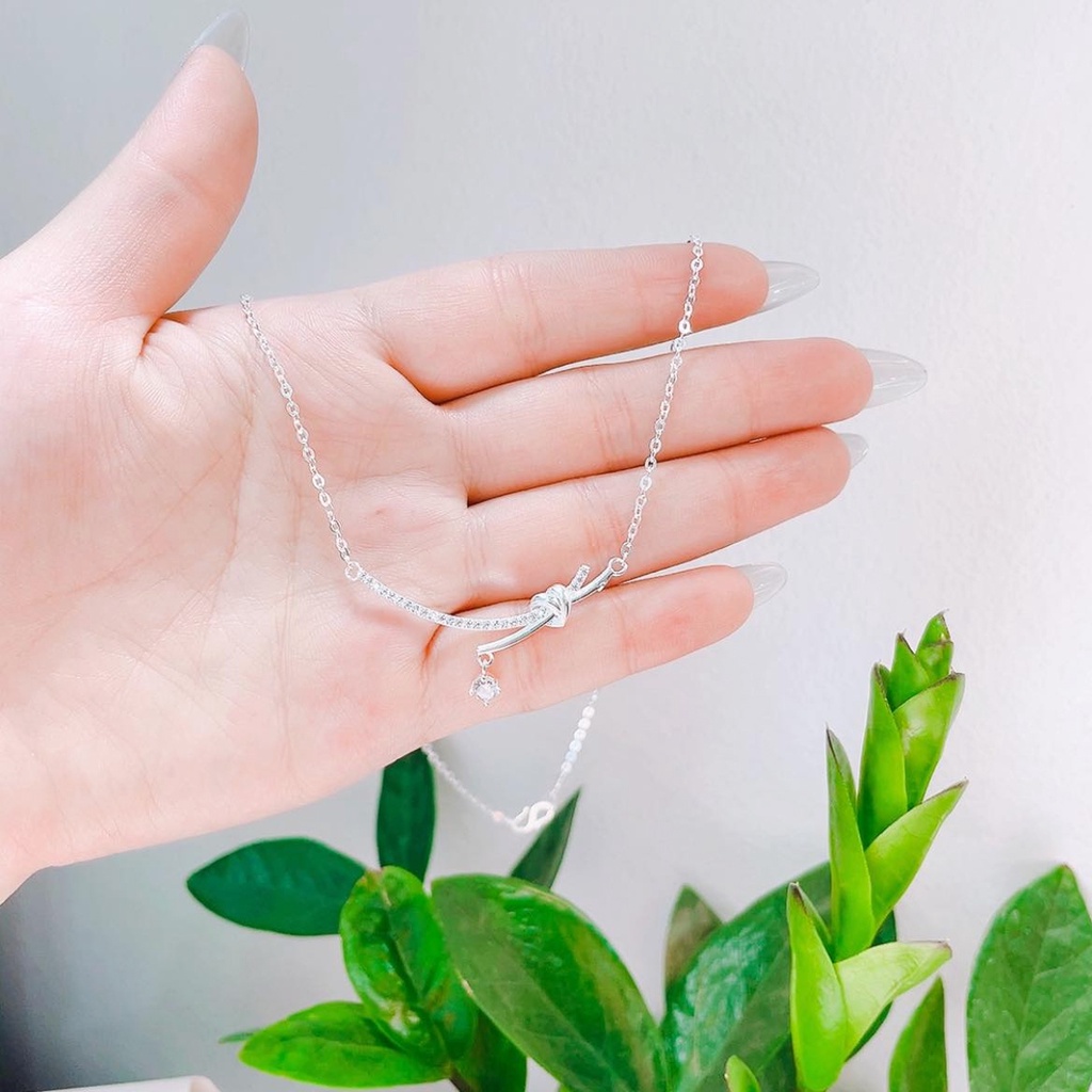 Dây chuyền bạc nữ PANSY mặt nụ cười có nút thắt trái tim, vòng cổ nữ bạc đẹp Twist Love