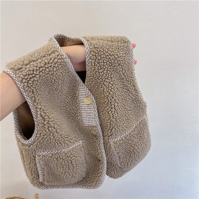 Áo Gile Lông Cừu Hai Túi Cho Bé