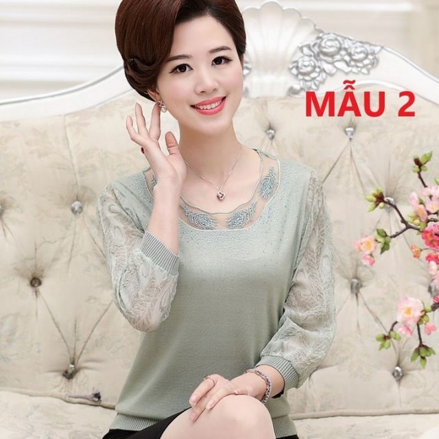 Nhập WAFS1822 hoàn 15% tối đa 25k xu_ Áo trung niên len mỏng phối tay voan AD001 | BigBuy360 - bigbuy360.vn