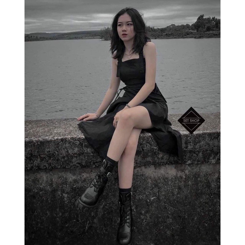 Váy hai dây xẻ nơ eo KA8