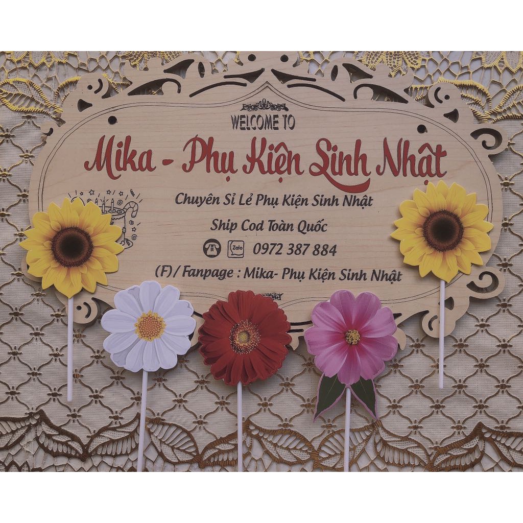 [Trang Trí Bánh Sinh Nhật]  Sét Giấy - 5 bông hoa