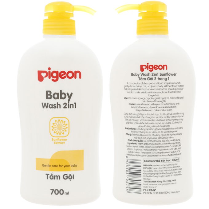 [CHÍNH HÃNG] Sữa Tắm Gội Toàn Thân Cho Bé Pigeon Baby Wash 2in1 700ml