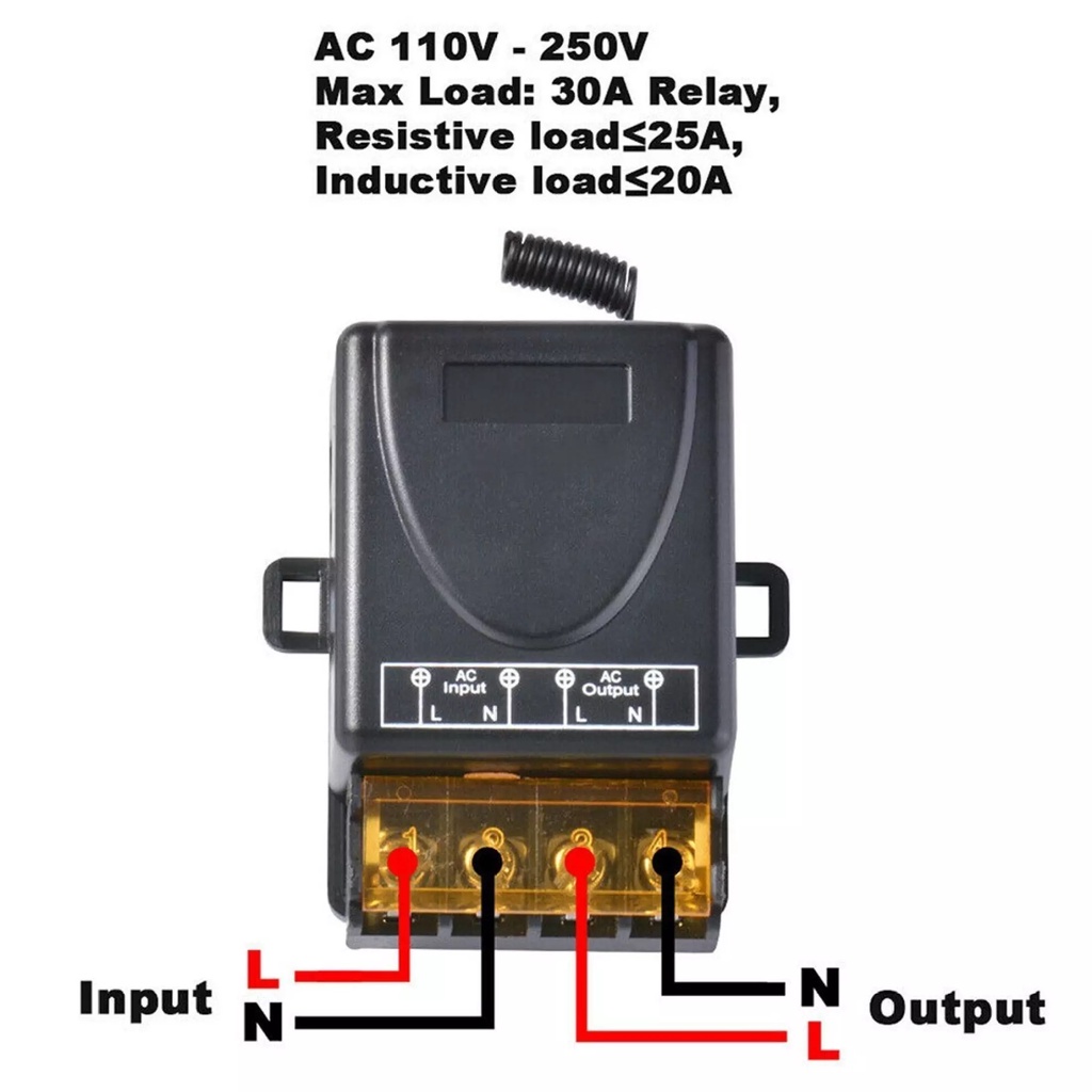 Công tắc RF 30A, 220V, 12V - 80V Bộ điều khiển từ xa công suất 3000W, RF 433 MHz học lệnh 3 chế độ