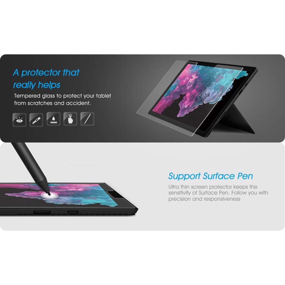 Kính Cường Lực Bảo Vệ Màn Hình Cho Microsoft Surface Pro 7 6 5 4 Go 2017 Book 1 2 Book1 Book2 13.5 15 inch