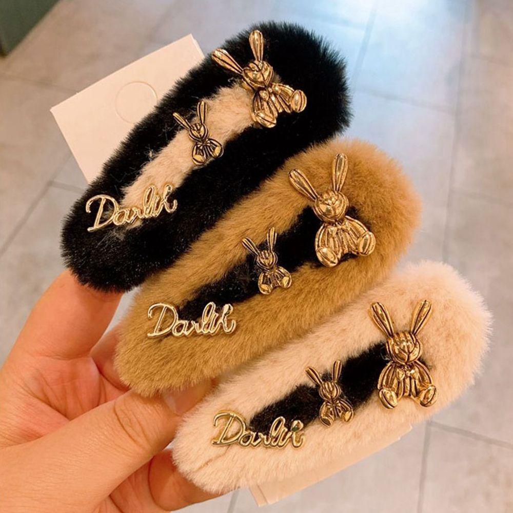 Kẹp Tóc Vải Lông Xù Hình Chữ Nhỏ Xinh Xắn WMES15H Phong Cách Hàn Quốc