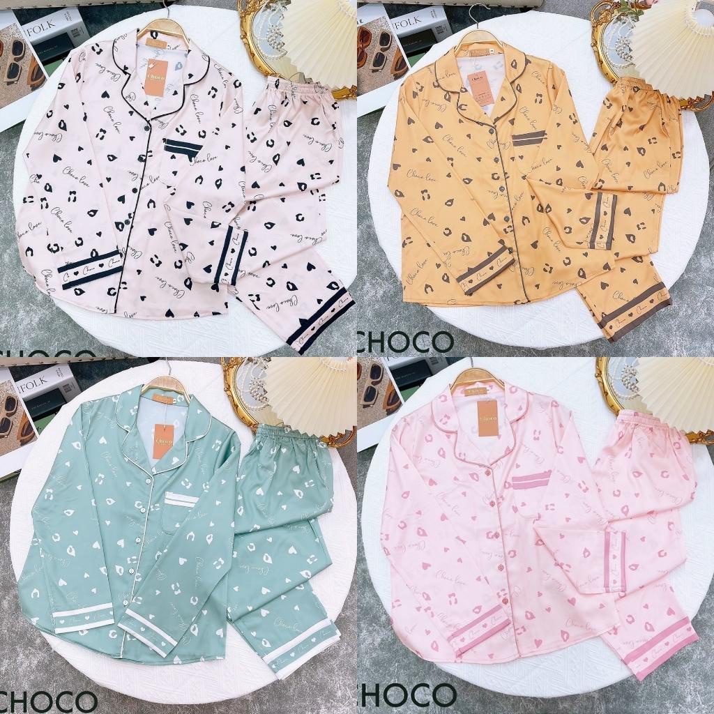 Bộ Pijama Dài Tay- Bộ Mặc Sau Sinh Ở Cữ - Đồ Nữ Mặc Nhà  cao cấp chất lụa mịn, lụa satin Choco Pijama (Hàng Loại 1)