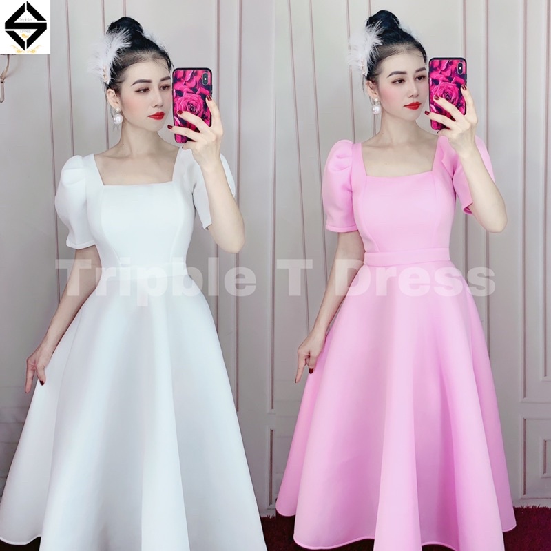 Đầm xòe dự tiệc cổ vuông tay ngắn phồng TRIPBLE T DRESS - size S/M/L/XL - MS211V