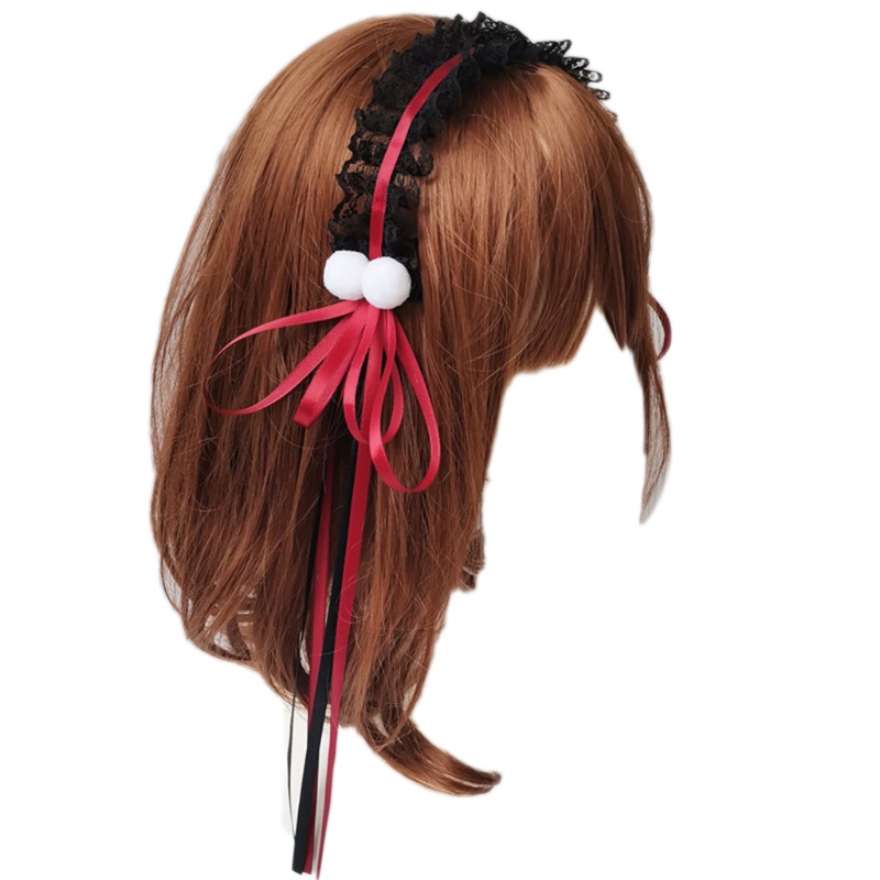 Flgo Kẹp Tóc Ruy Băng Dài Đính Nơ Bằng Lông Xù Phối Ren Dành Cho Hóa Trang