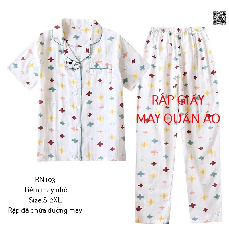 RN103_Rập giấy may bộ pijama nữ ngắn tay