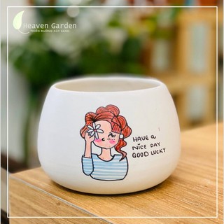 Chậu men trồng cây Bát Tràng vẽ hình 2 mặt theo yêu cầu