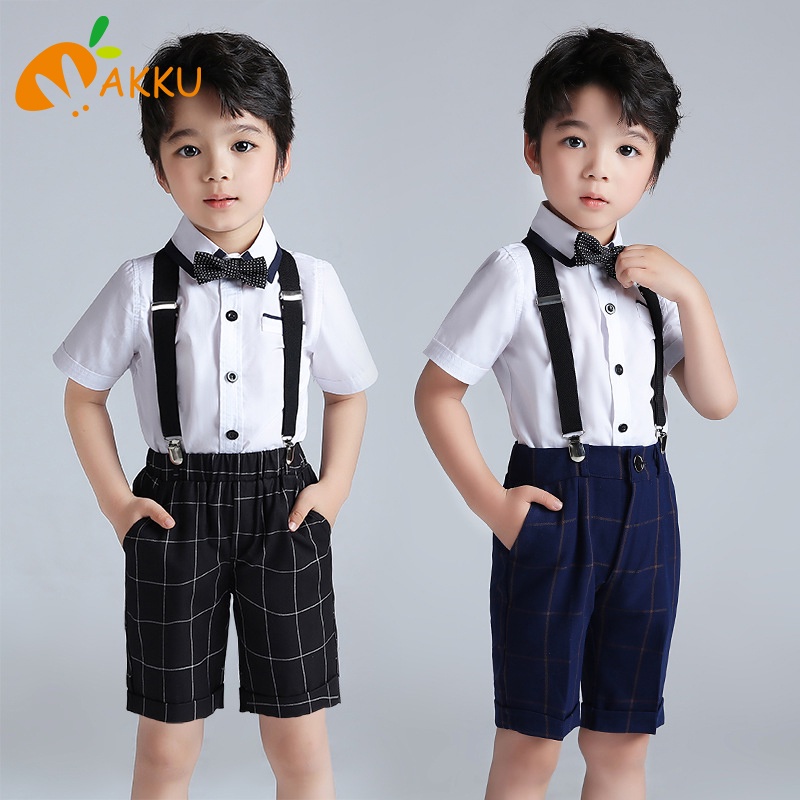 Set Áo Sơ Mi Tay Ngắn + Quần Yếm Kẻ Sọc Caro Thời Trang Mùa Hè Cho