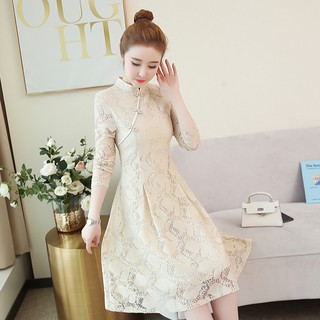 Váy Sườn Xám Ren Cổ Điển