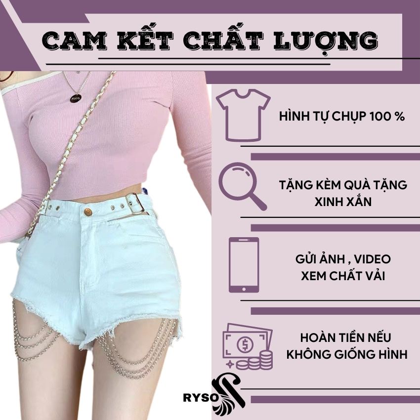 Quần short nữ cao cấp RYSO chất kaki dày dặn phối dây xích cá tính năng động