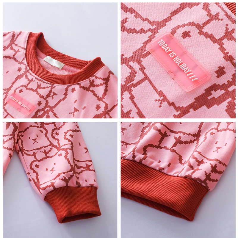 Áo thun  tay dài cổ tròn in họa tiết gấu thời trang xuân thu cho bé gái 1-8 tuổi