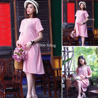 Đầm bầu, váy bầu thiết kế, váy bầu ngắn tay dáng suông babydoll mềm mát, đính cúc ngực, váy bầu mùa hè, áo bầu đẹp