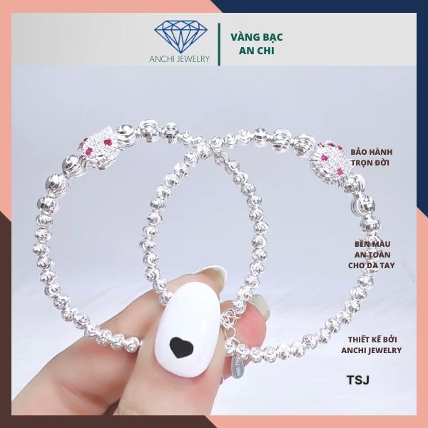 Lắc tay bi bạc mèo kitty cho bé gái, bạc ta bao sáng đẹp, Anchi jewelry