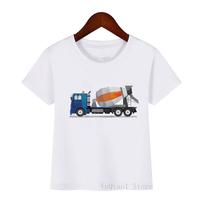 Áo Thun In Hình Xe Xây Dựng / Chó Bull / Xe Tải Hoạt Hình Cho Bé Trai 3-13 Tuổi